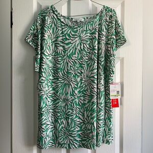 NWT Emily Daniel’s green and white print women’s blouse shirt with foil dots
